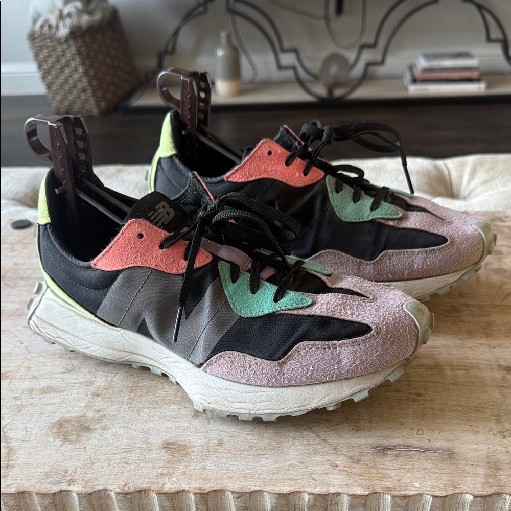 New Balance Women's Pink Coral Mint Black Suede Mesh Sneakers